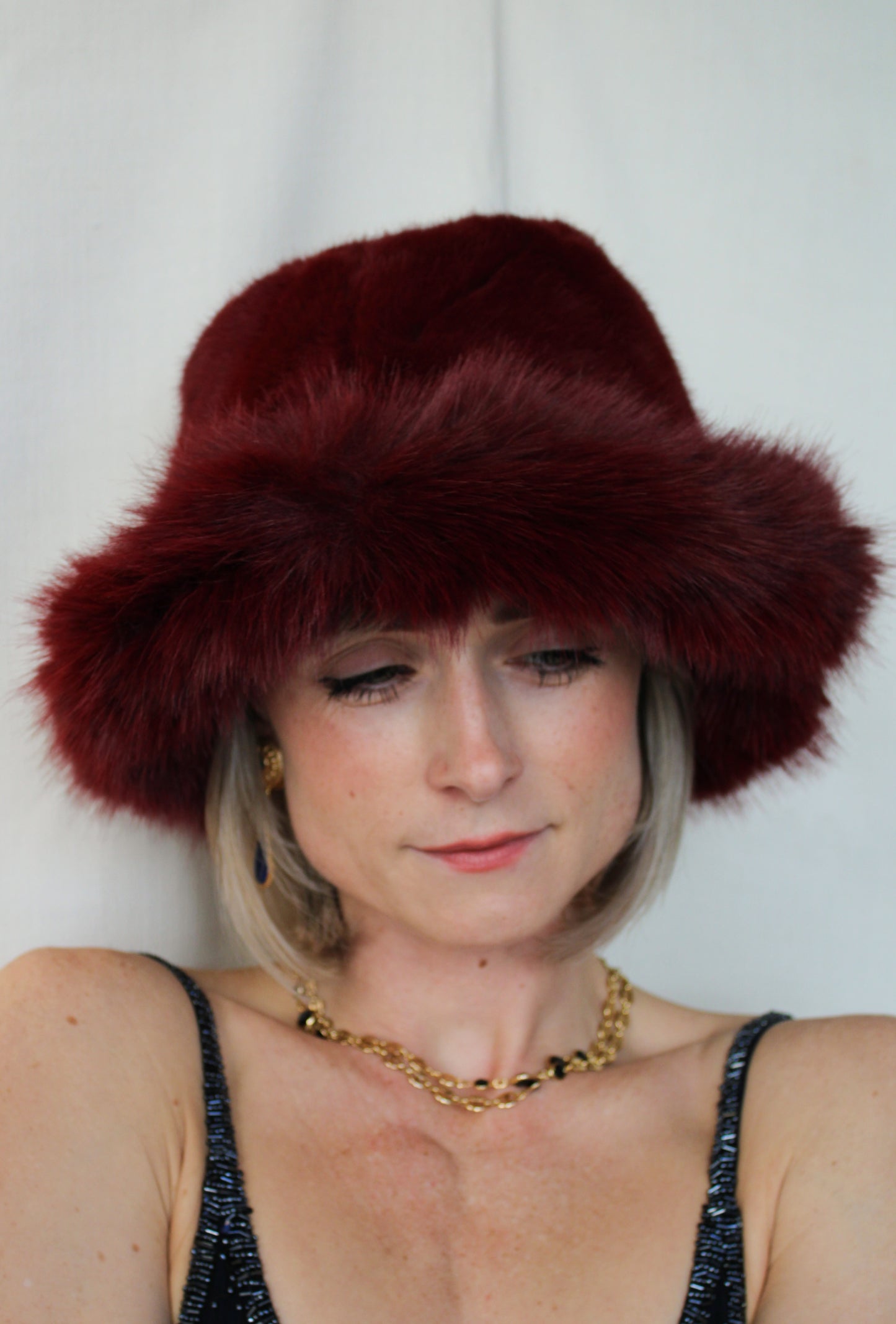 Burgundy Faux Fur Bucket Hat