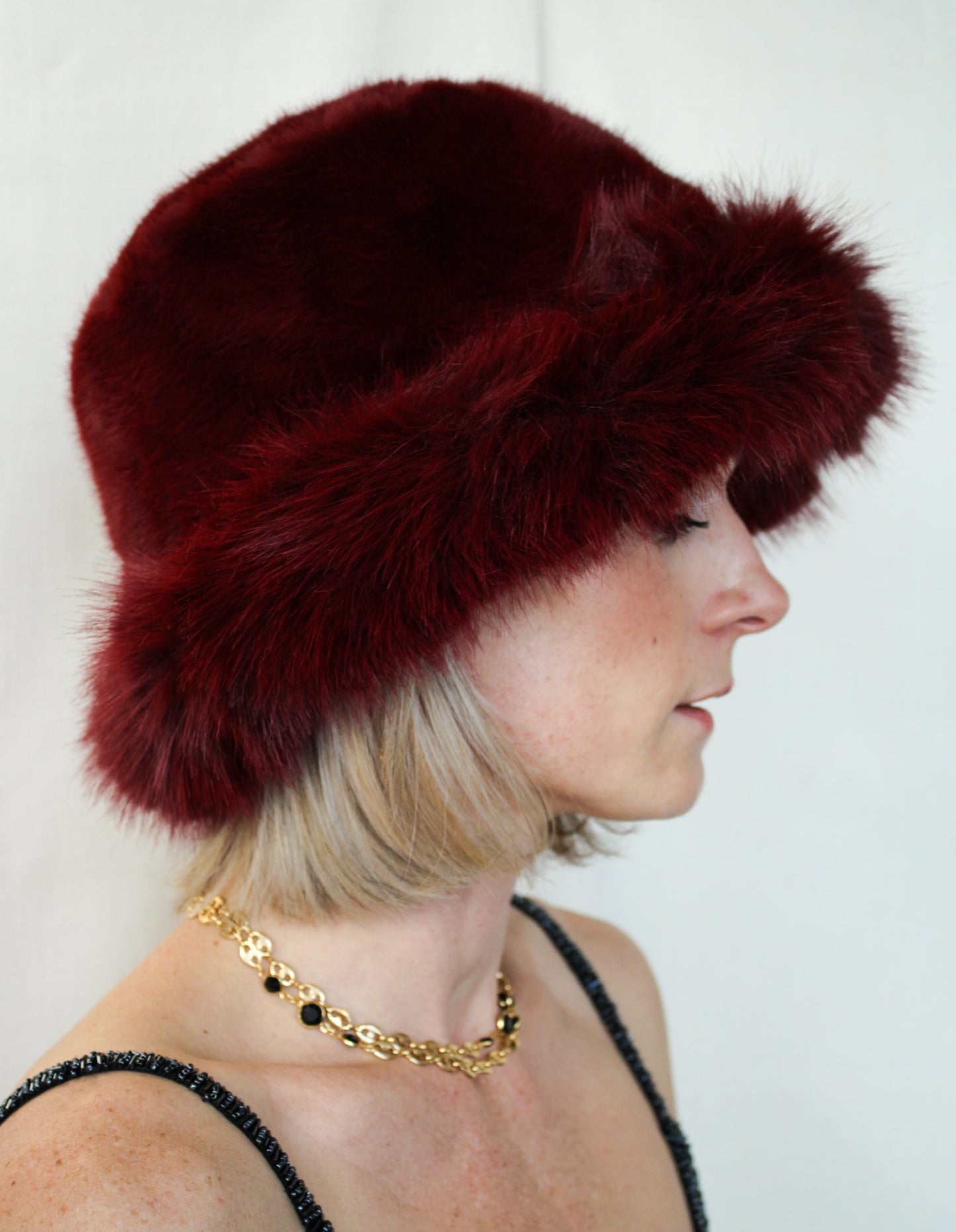 Burgundy Faux Fur Bucket Hat