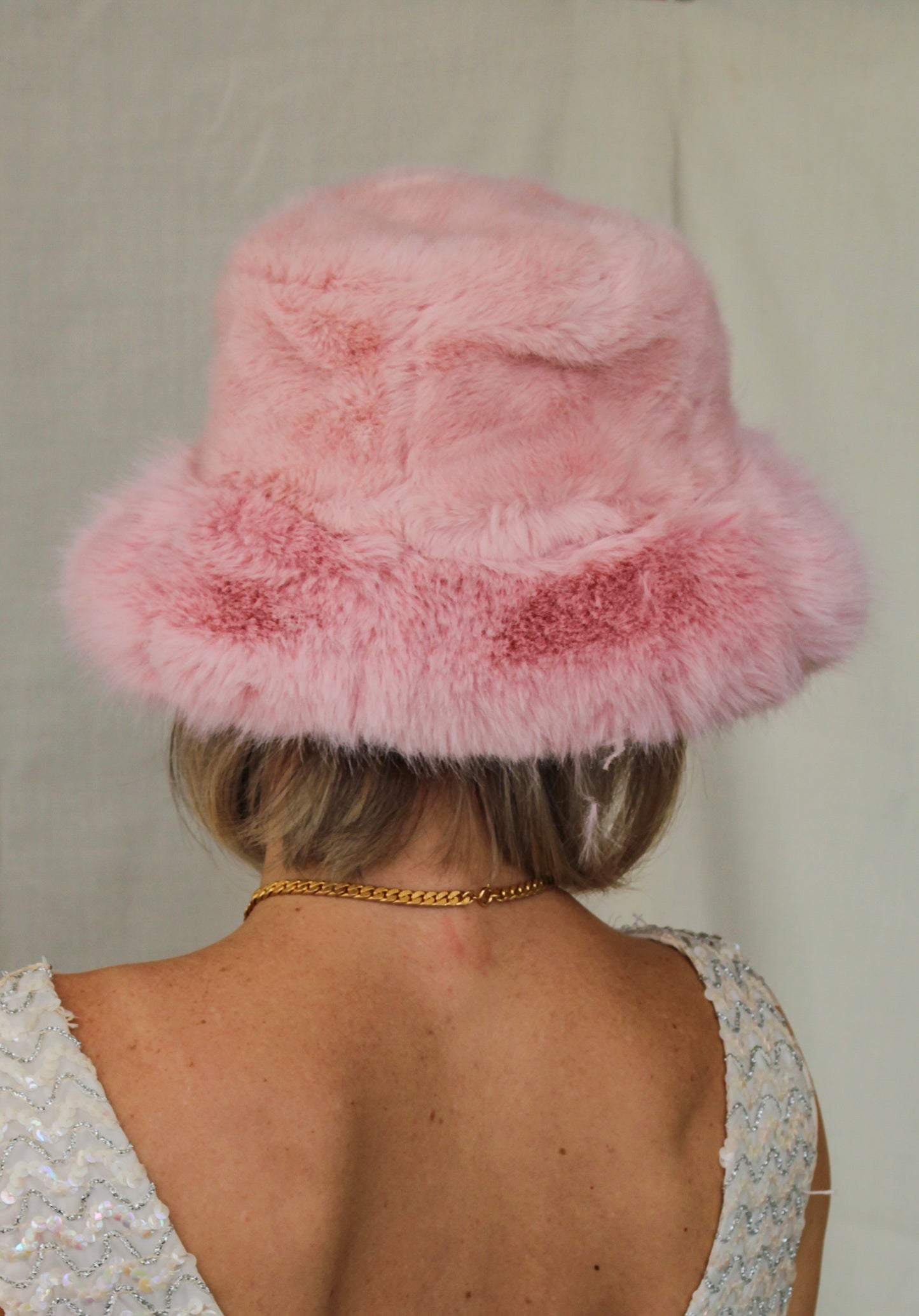 Pink Faux Fur Bucket Hat