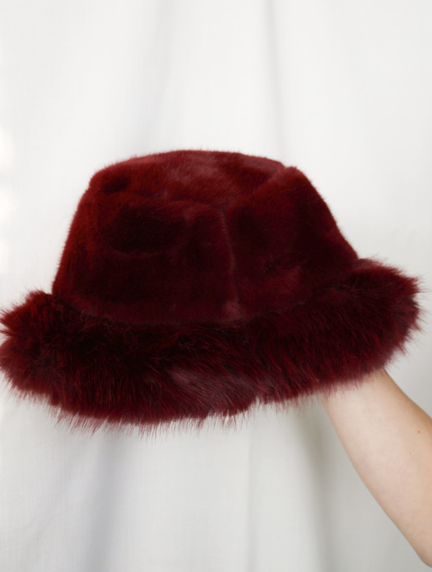 Burgundy Faux Fur Bucket Hat