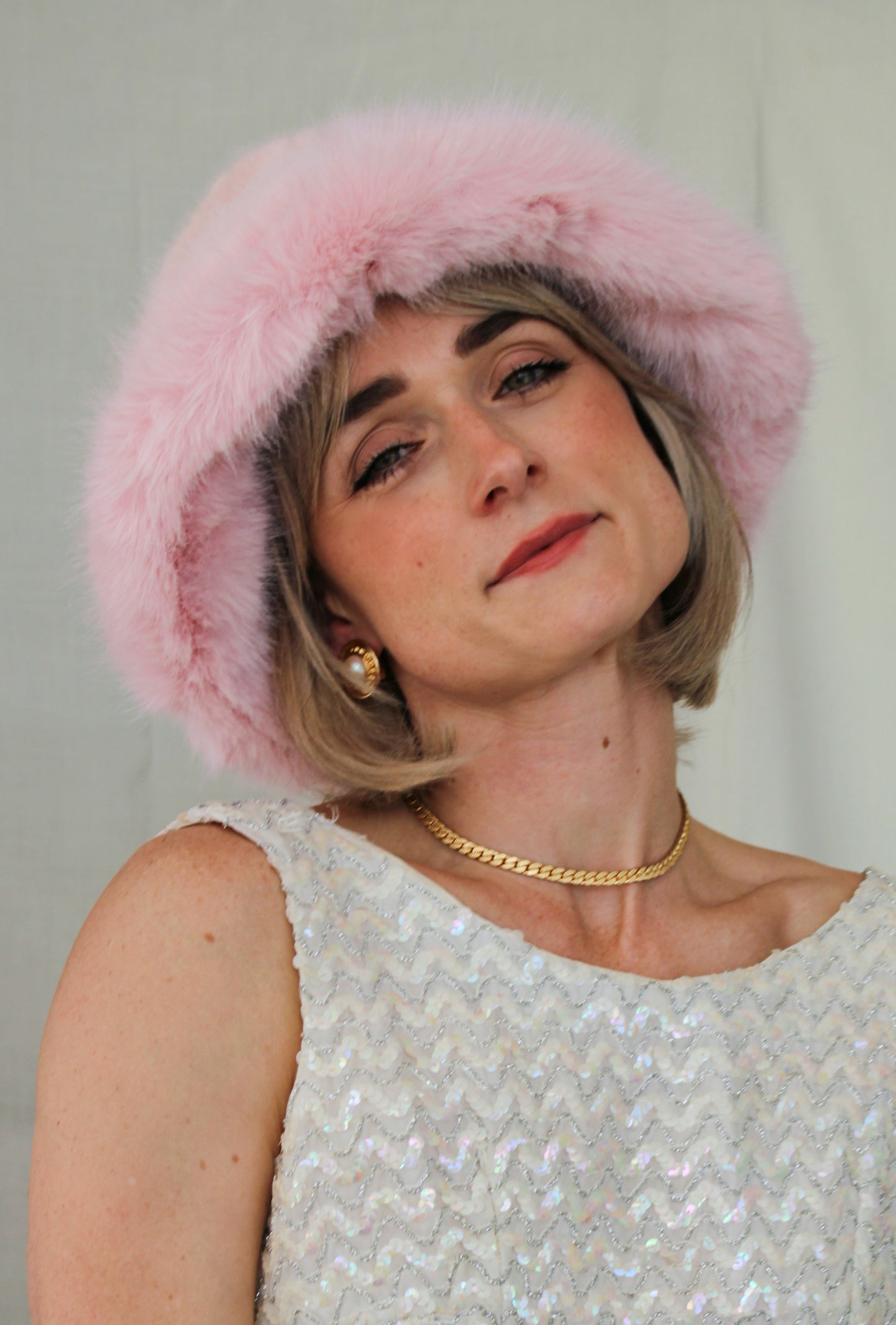 Pink Faux Fur Bucket Hat