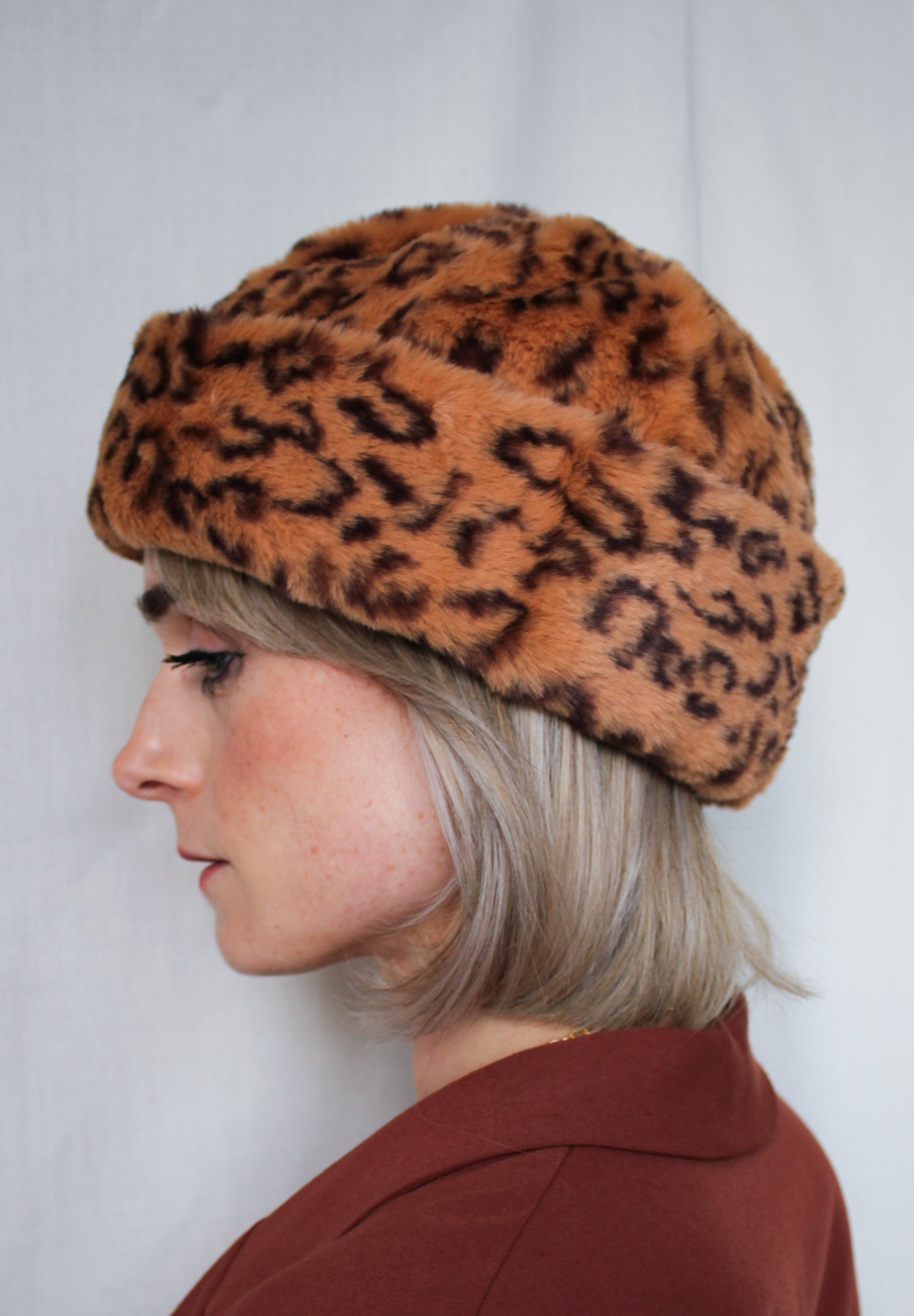 Tan Leopard Print Faux Fur Perschy Hat