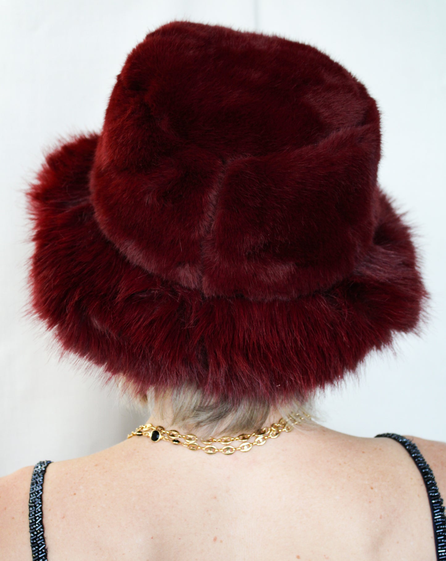 Burgundy Faux Fur Bucket Hat