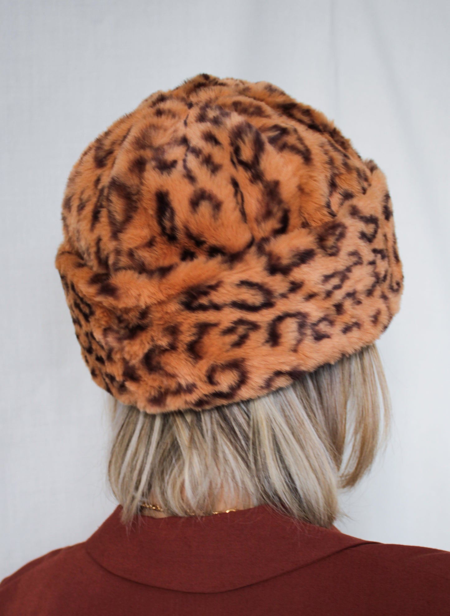 Tan Leopard Print Faux Fur Perschy Hat