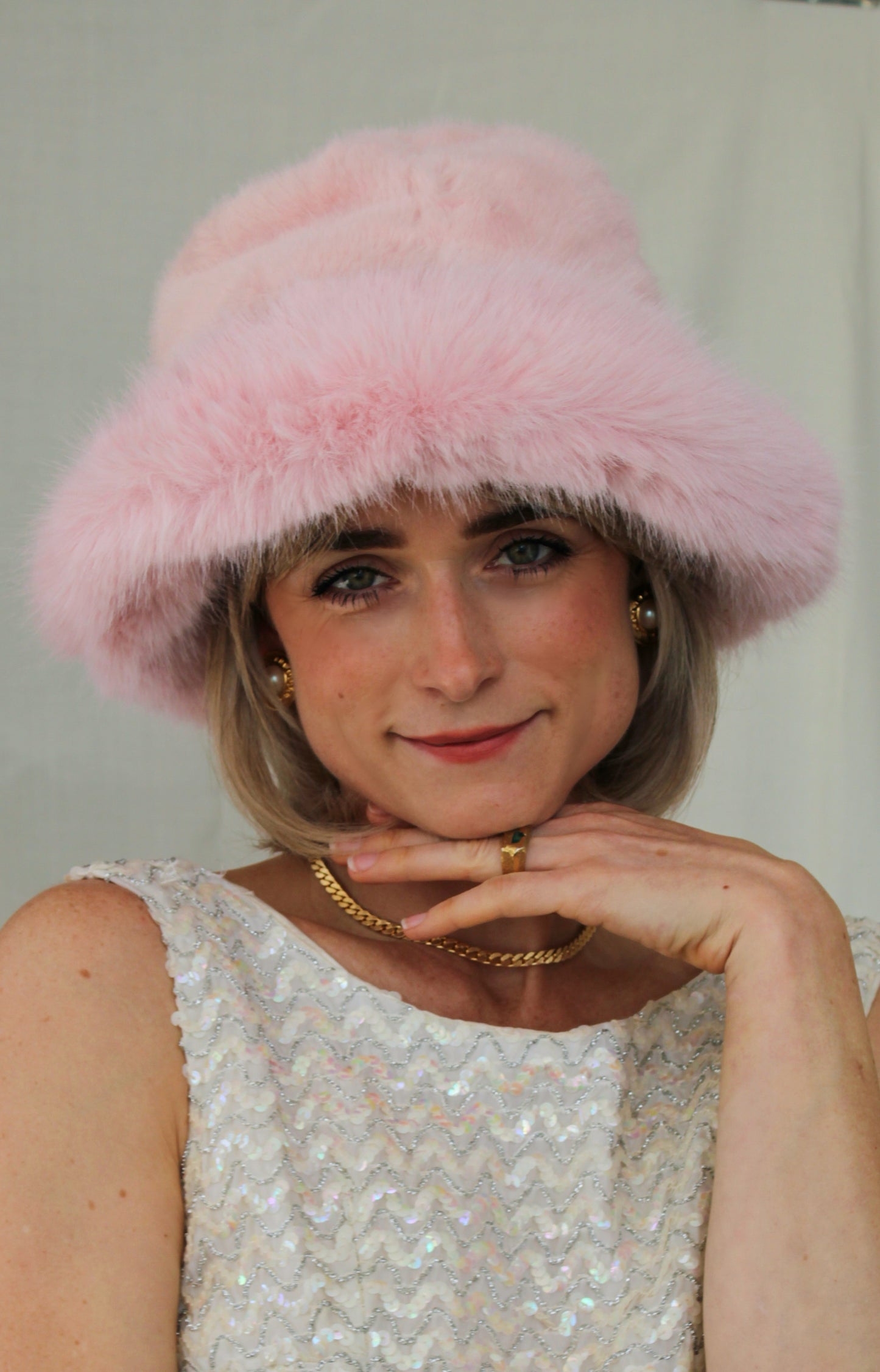 Pink Faux Fur Bucket Hat