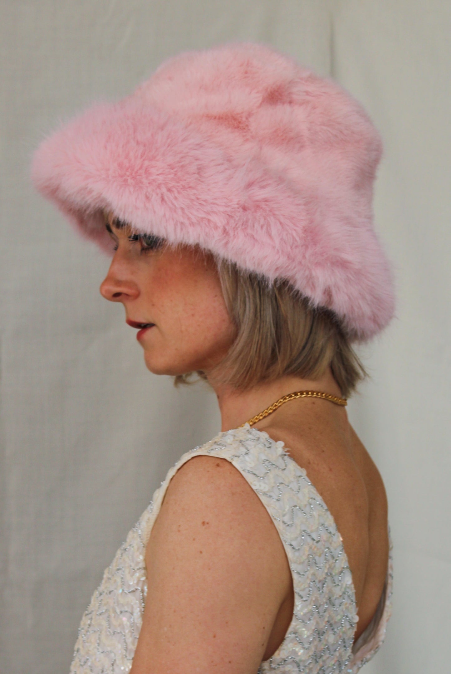 Pink Faux Fur Bucket Hat