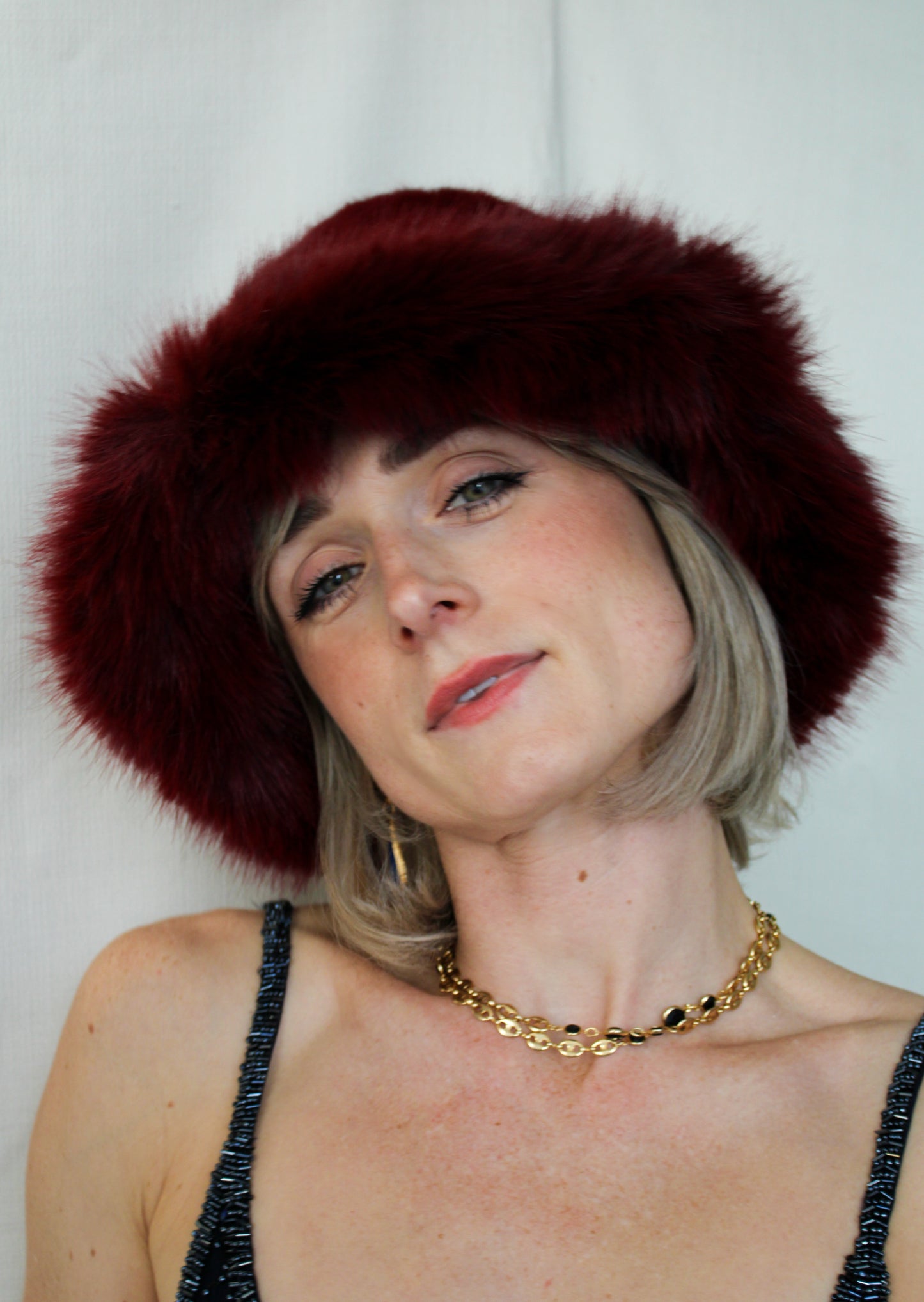 Burgundy Faux Fur Bucket Hat