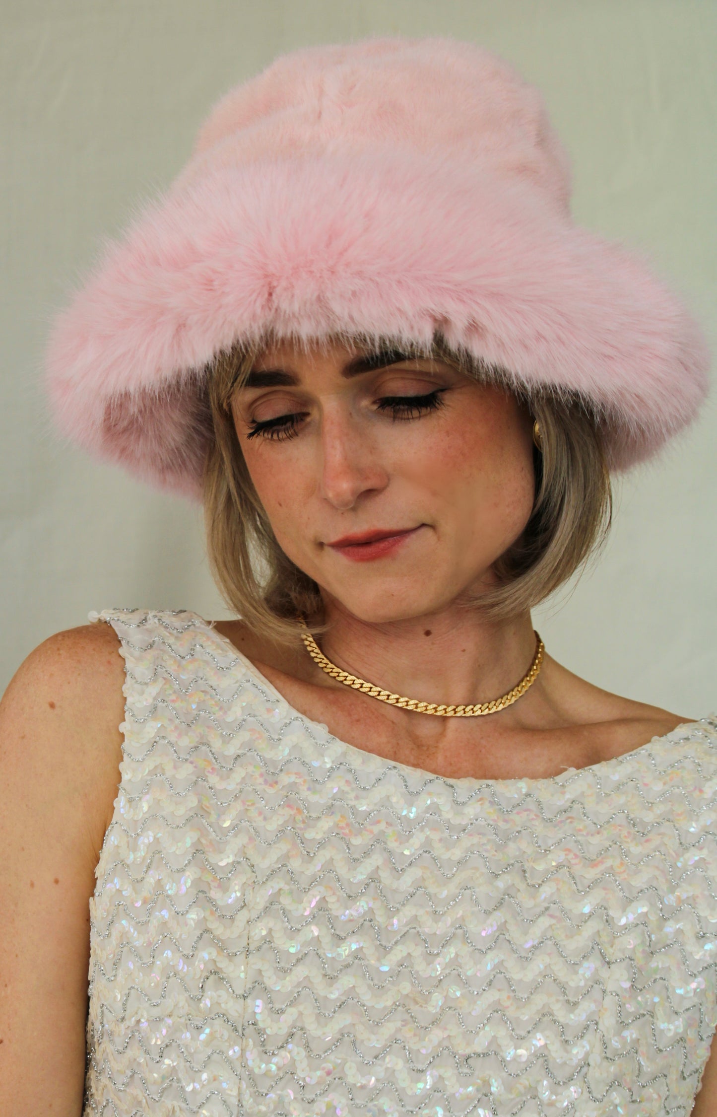 Pink Faux Fur Bucket Hat