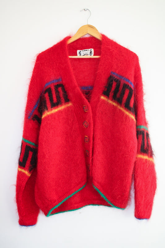 Red Mohair 80’s Cardigan