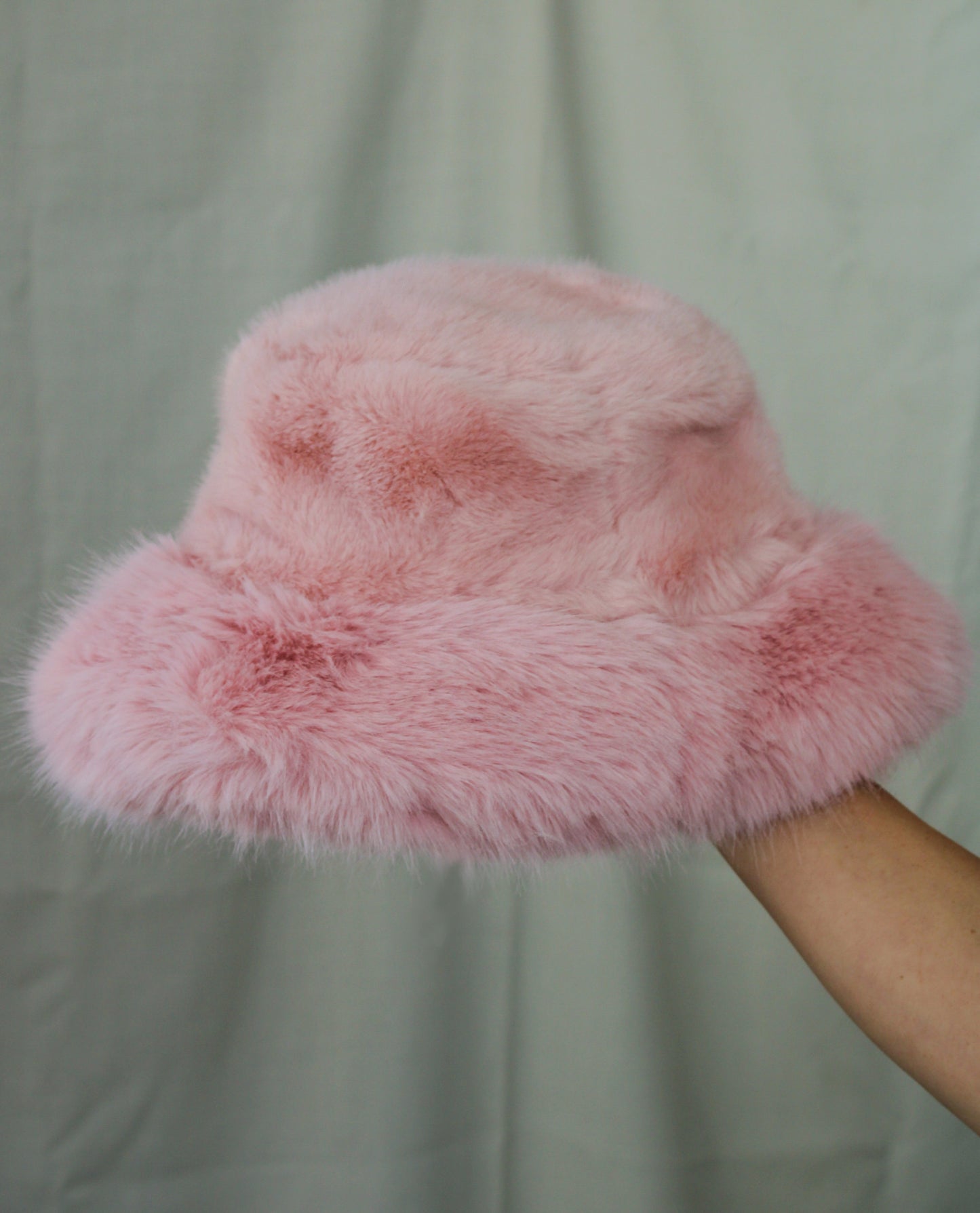 Pink Faux Fur Bucket Hat